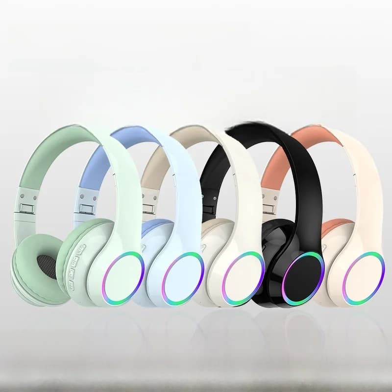 Бездротові накладні Bluetooth-навушники зі світлодіодним підсвічуванням та мікрофоном