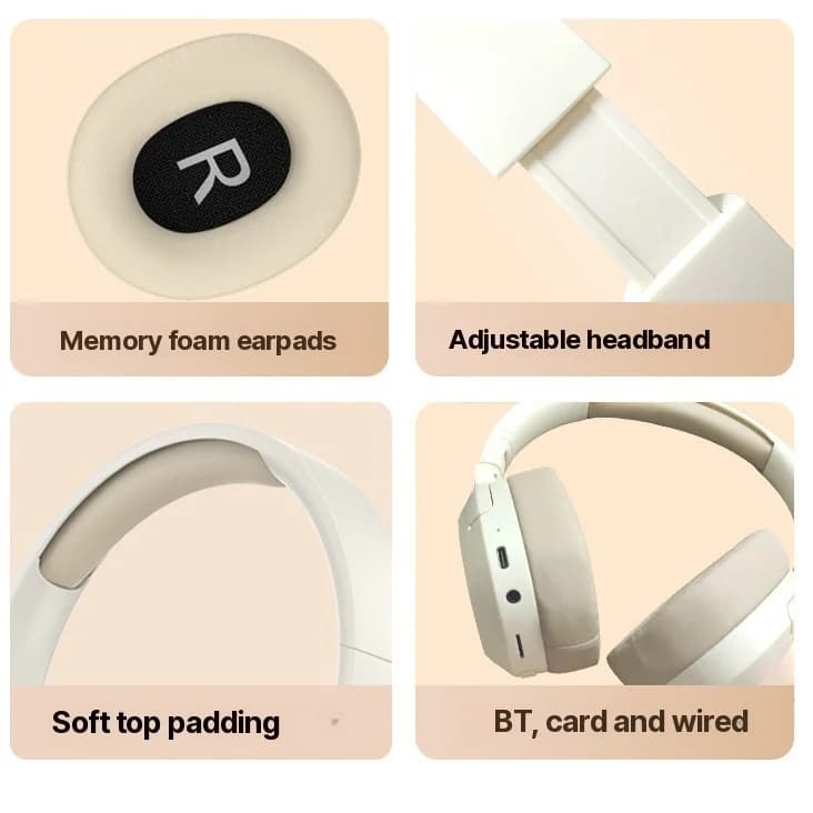 Накладні Bluetooth-навушники з басами, підтримкою AUX та TF-карт