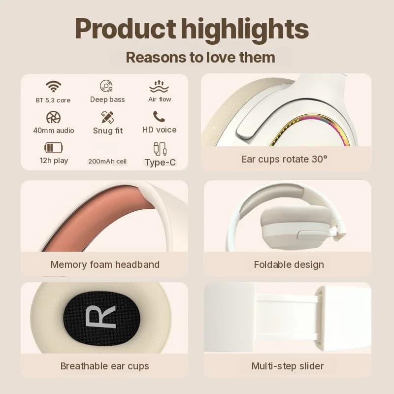 Бездротові ігрові RGB-навушники Bluetooth накладні стерео гарнітура